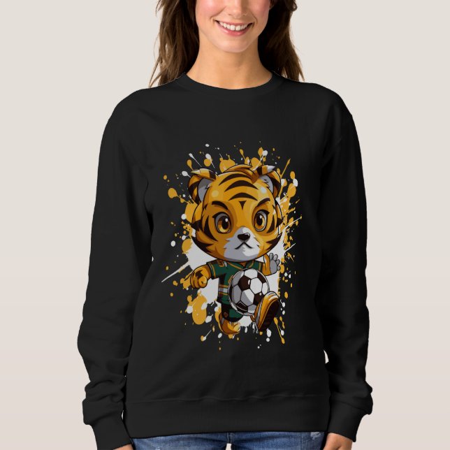 Sweatshirt Tiger Jouer Soccer Bande Dessinée (Devant)
