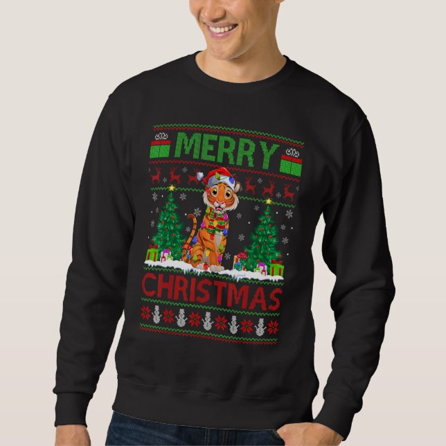 Sweatshirt Tiger   Xmas Tree Lights Ugly Santa Tiger Christma (Devant)