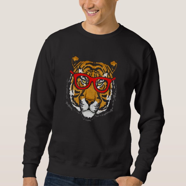 Sweatshirt Tigre Artistique Tête & Lunettes de Hipster Drôle  (Devant)