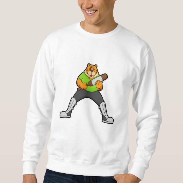 Sweatshirt Tigre au cricket avec batte de cricket (Devant)