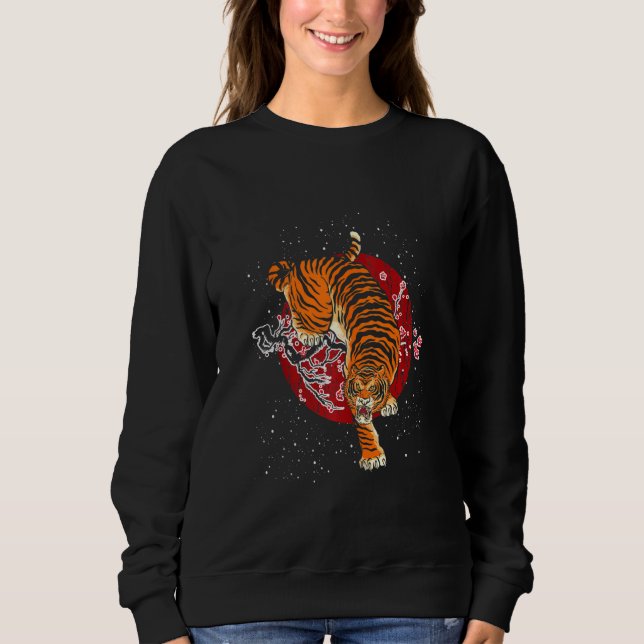 Sweatshirt Tigre cerise en fleurs (Devant)