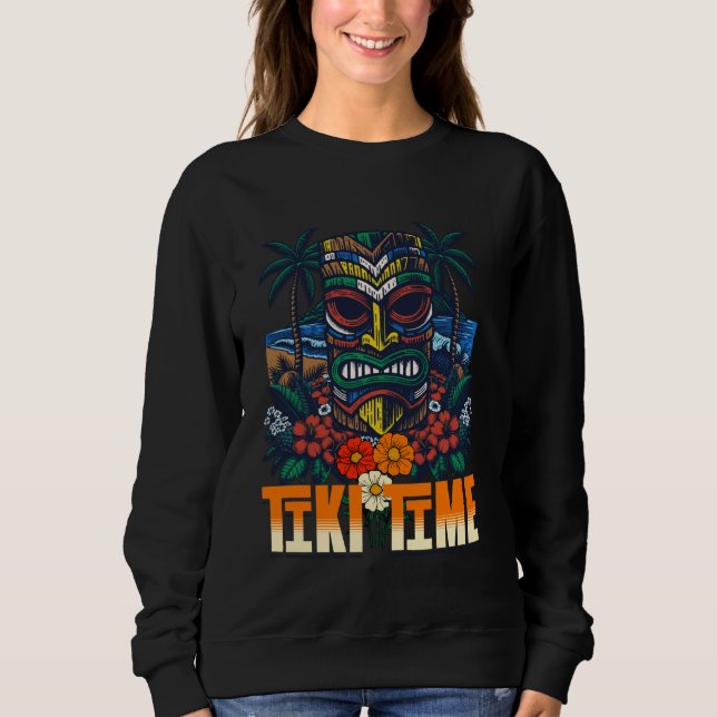 Sweatshirt Tiki Time Aloha Hula Tiki Mask Luau Vacances Hawai (Devant)