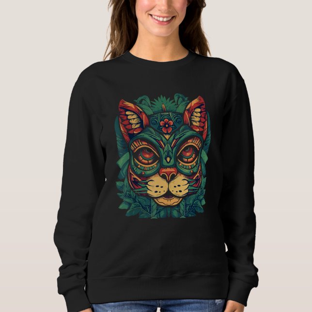Sweatshirt Tiki Totem Mask Hawaiian Cat Tiki Mask Hawaii Cat (Devant)