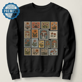 Sweatshirt Timbre botanique vintage avec fleurs et champignon