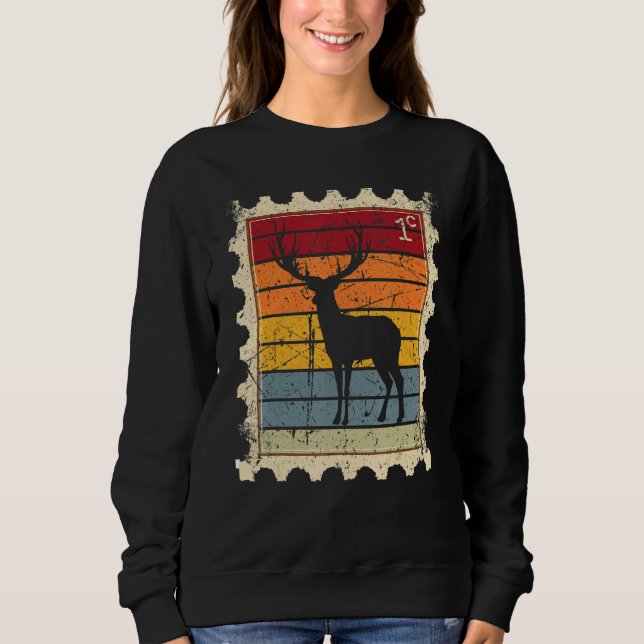 Sweatshirt Timbre-Poste Avec Un Cerf Au Coucher Du Soleil (Devant)