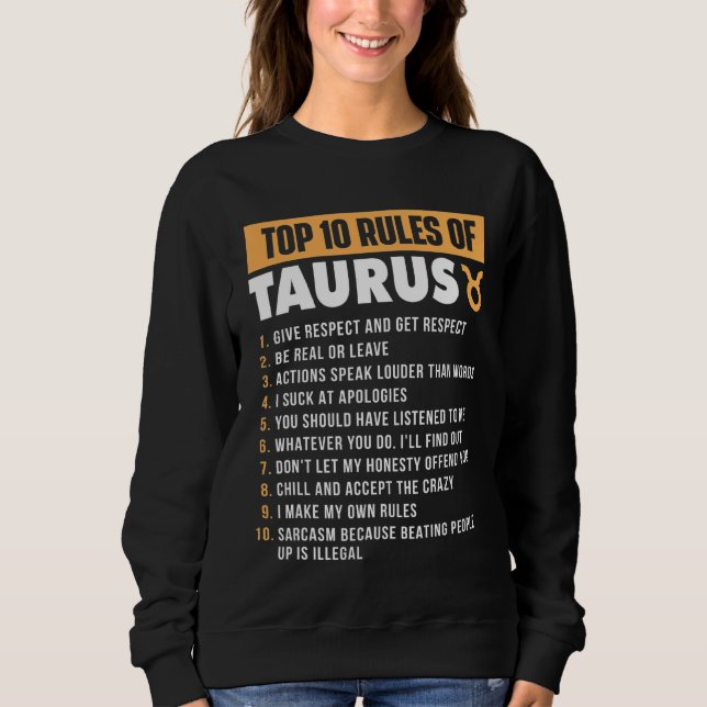 Sweatshirt Top 10 Règles De Taurus Zodiac Signal Astrologie A (Devant)