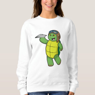 Sweatshirt Tortue comme pilote avec avion en papier