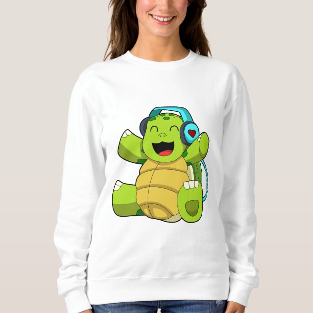 Sweatshirt Tortue en musique avec casque (Devant)