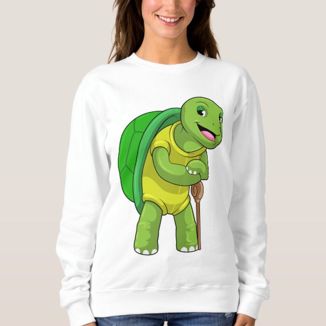 Sweatshirt Tortue en tant que pensionné avec bâton de marche (Devant)