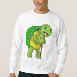 Sweatshirt Tortue en tant que pensionné avec bâton de marche