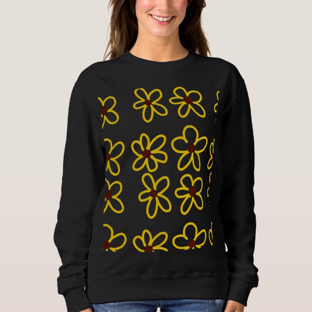 Sweatshirt Tournesol marron jaune motif floral moderne boho (Devant)