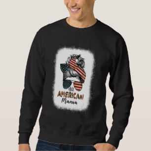 Sweatshirt Toute American Mama Messy Bun Matching Famille 4th