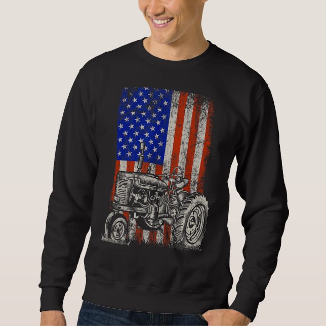 Sweatshirt Tracteur américain Drapeau Patriotique Fermier Qua (Devant)