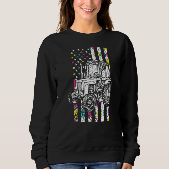 Sweatshirt Tracteur American Flag Pâques Jour mou Chasse aux  (Devant)