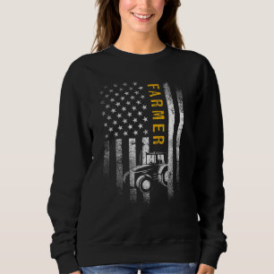 Sweatshirt Tracteur American USA Drapeau Funny Farmer Rancher
