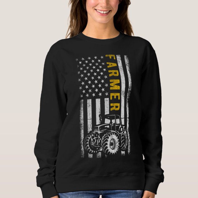 Sweatshirt Tracteurs Drapeau Américain Fermier Rétro Patrioti (Devant)