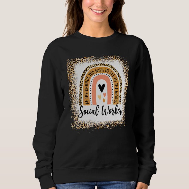 Sweatshirt Travailleur social blanchi Leopard Rainbow Travail (Devant)