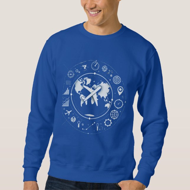 Sweatshirt Traveling Minimalist Airplane Over World Map (Devant)