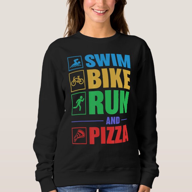 Sweatshirt Triathlon Course À Vélo De Bain Et Pizza (Devant)