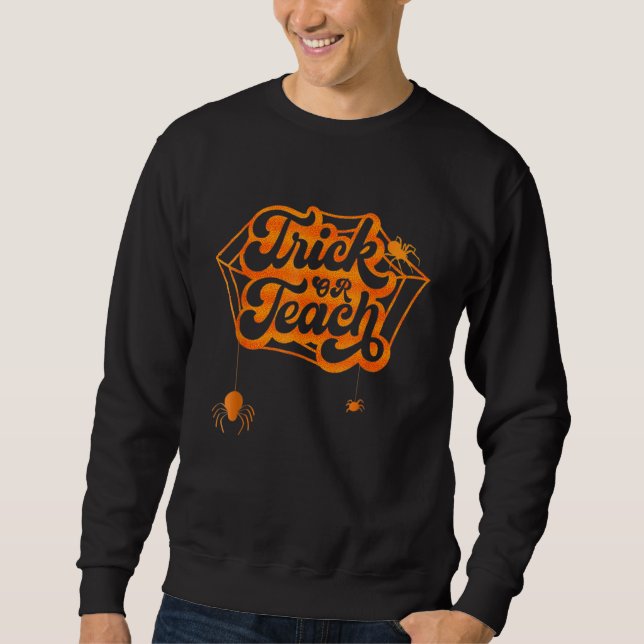 Sweatshirt Trick Or Teach Groovy Floral Ghost Retro Teacher H (Devant)