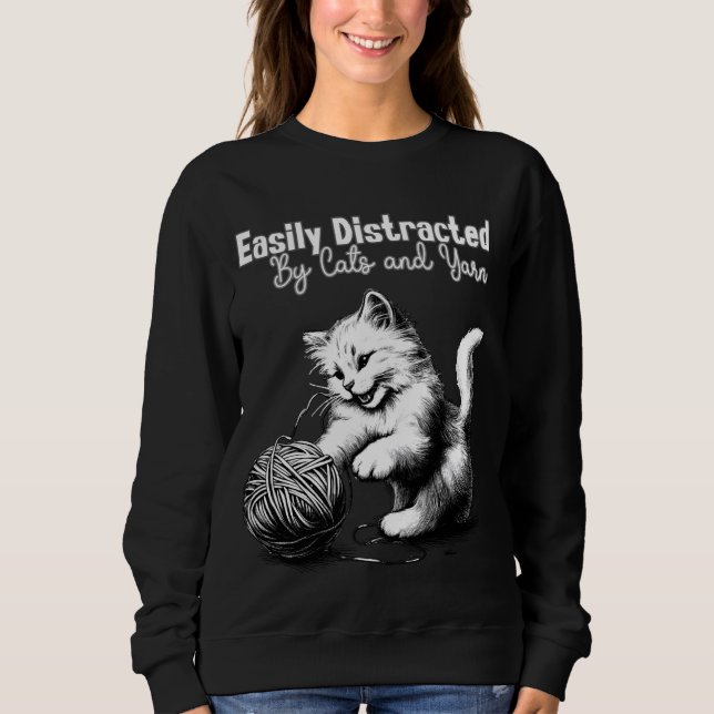 Sweatshirt Tricot adorable et Crochet Happy Cat Yarn Lover (Devant)
