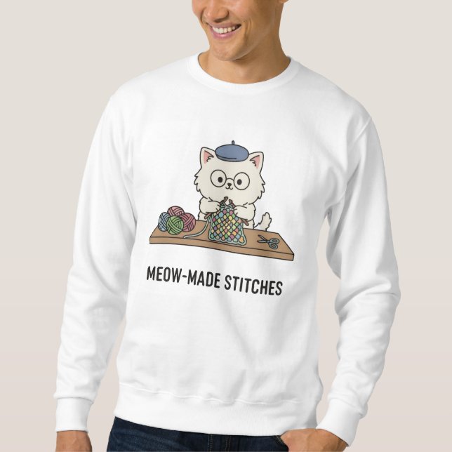 Sweatshirt Tricot Félin 'Points Faits-Miaou' Artisanat d'Art (Devant)
