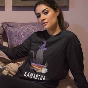 Sweatshirt Tricoter ou traiter moderne Chat noir femmes Hallo