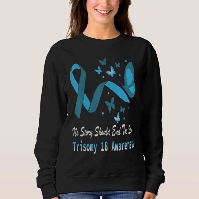 Sweatshirt Trisomy 18 Awareness Butterfly Support Light Blue  (Devant)