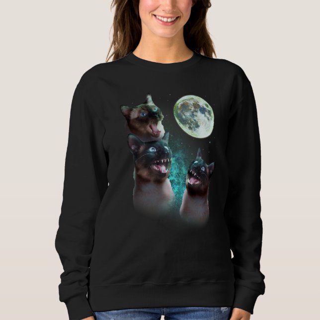 Sweatshirt Trois Chats Siamais Coulent Sur La Lune Drôle Hall (Devant)