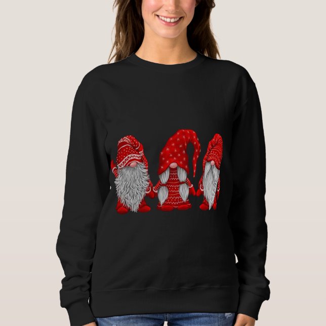 Sweatshirt Trois gnomes en costume rouge Noël - Hanging Wi (Devant)