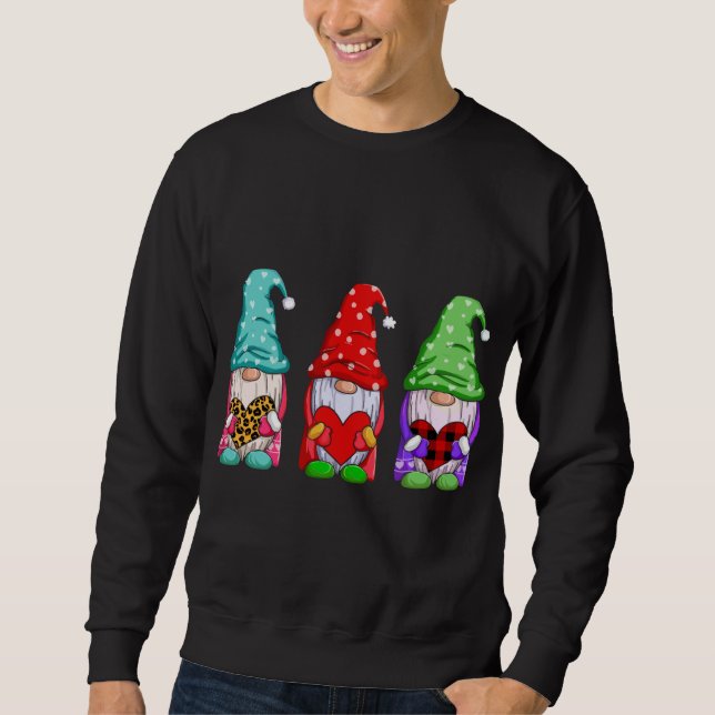 Sweatshirt Trois Gnomes tenant le coeur Plaid Leopard Valenti (Devant)