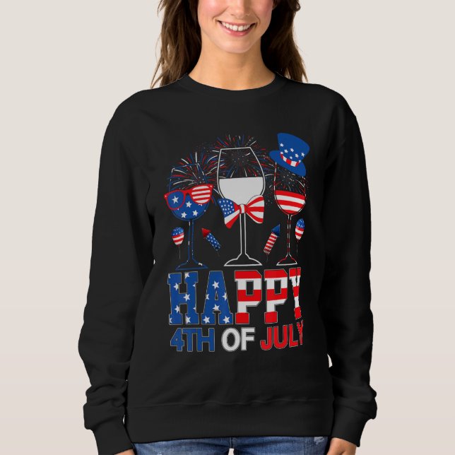 Sweatshirt Trois Lunettes de vin rouge blanc bleu Usa Drapeau (Devant)