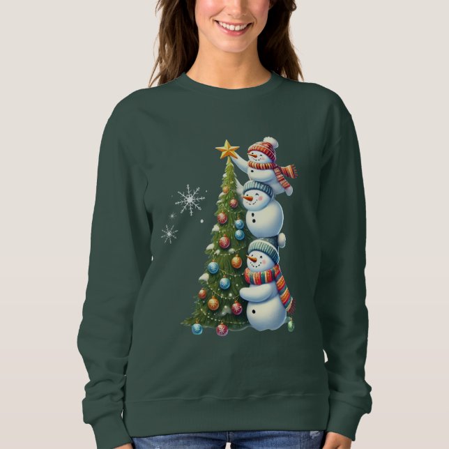 Sweatshirt Trois Snowmen Noël Arbre mignon Scène hivernale (Devant)