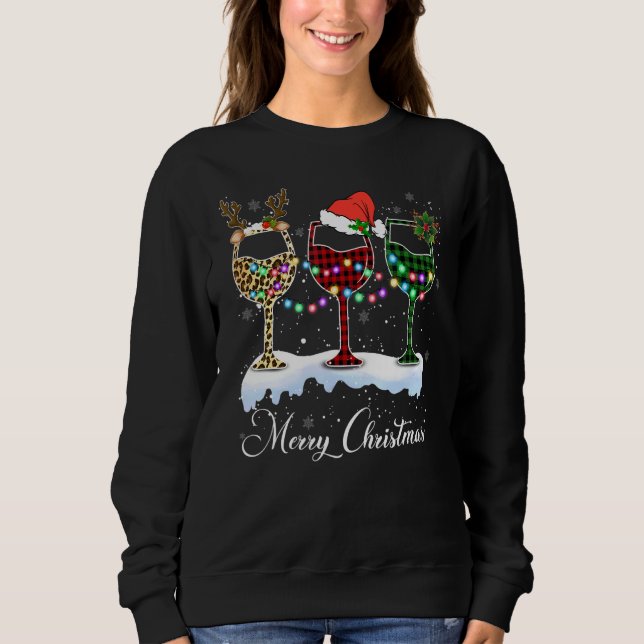 Sweatshirt Trois Verre De Vin Rouge Et Joyeux De Noël (Devant)