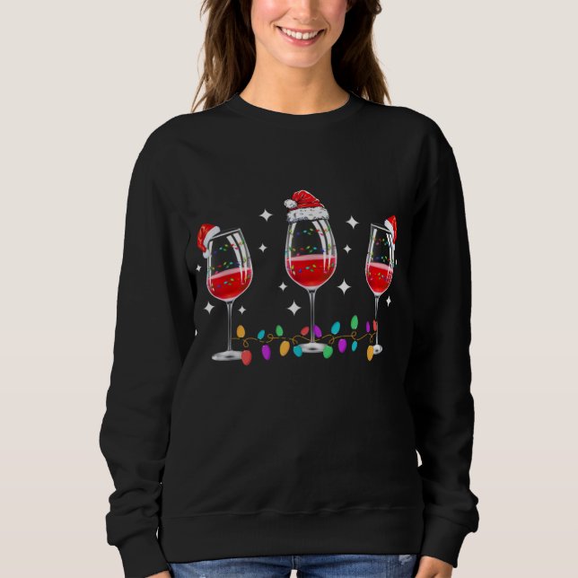 Sweatshirt Trois verres de vin Lumières de Noël Santa Hat X (Devant)