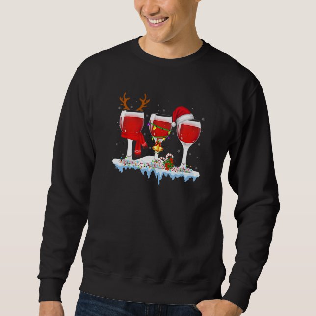 Sweatshirt Trois Verres De Vin Rouge Buveur De Noël (Devant)