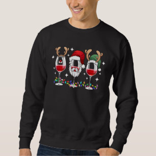 Sweatshirt Trois verres de vin rouge Noël Chapeau de Père Noë
