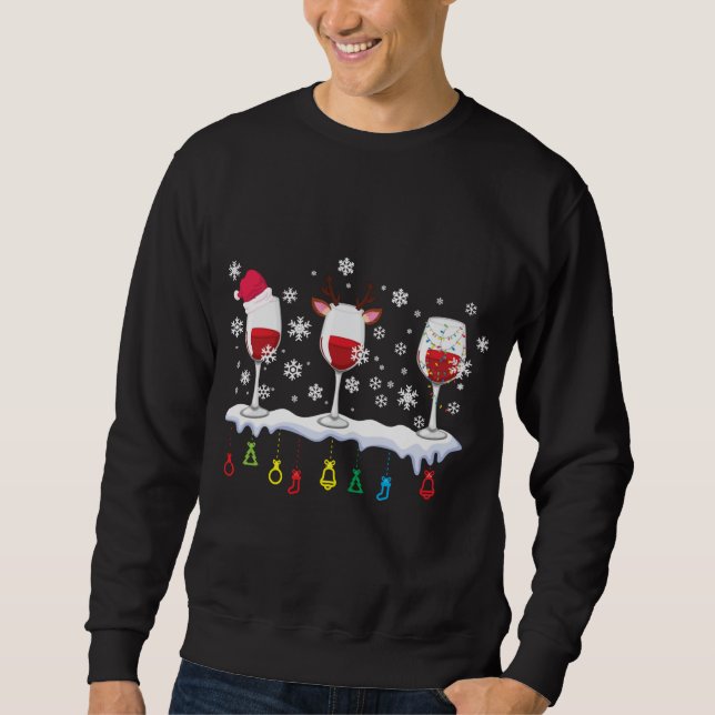 Sweatshirt Trois Verres De Vin Santa Chapeau Noël Boire (Devant)