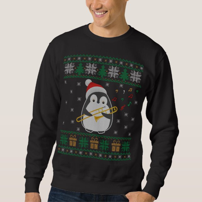 Sweatshirt Trombone Vilain Chandail de Noël Penguin Noël Fami (Devant)