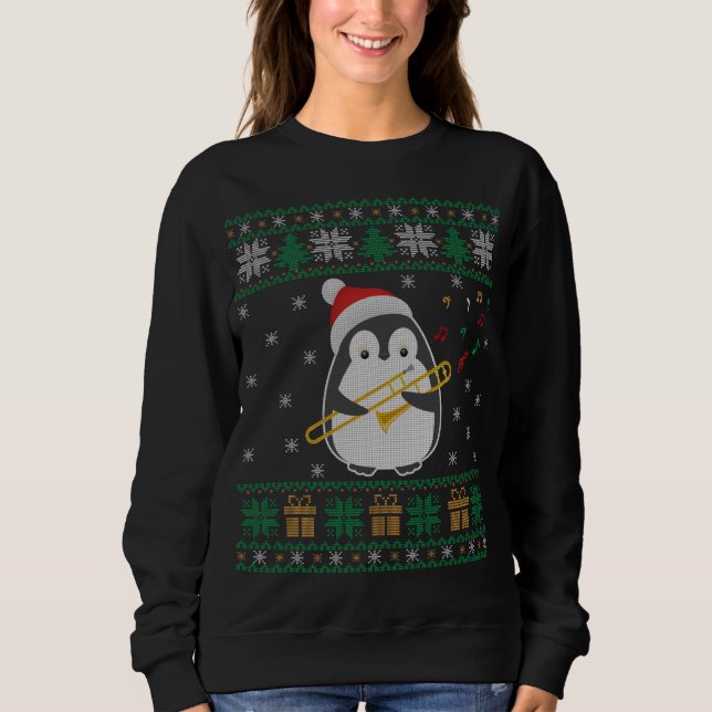 Sweatshirt Trombone Vilain Chandail de Noël Penguin Noël Fami (Devant)
