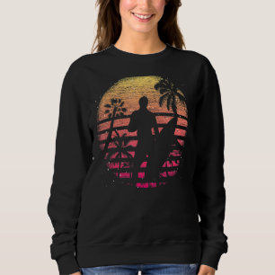 Sweatshirt Tropical Sunset Surfer Eau Sport Palmiers Retr