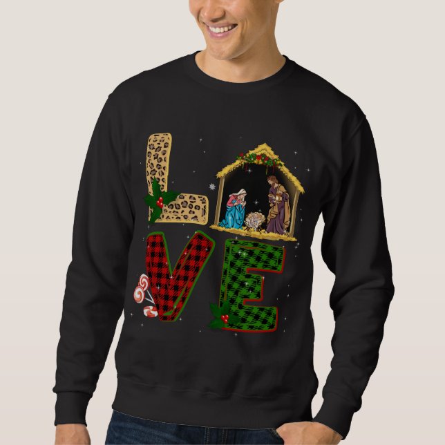 Sweatshirt Tu Leopard Plaid Nativité de Noël Costume Christ (Devant)