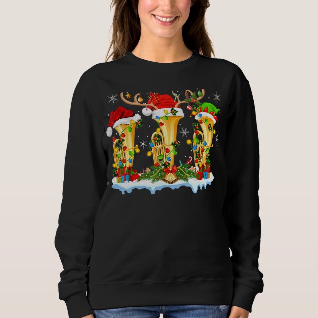 Sweatshirt Tuba Musique Noël Éclairage Funny Tuba Noël (Devant)