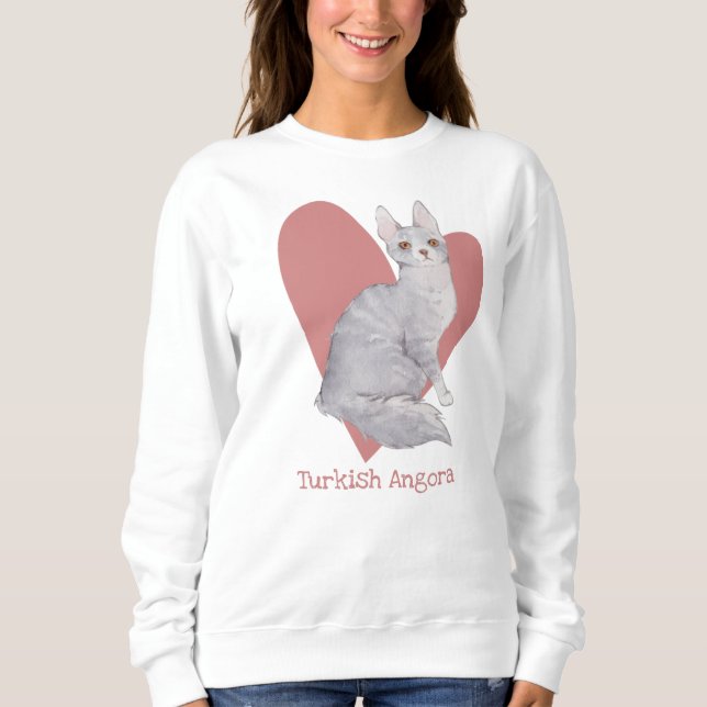 Sweatshirt Turc Angora Chat Aquarelle Kitty Coeur rose (Devant)