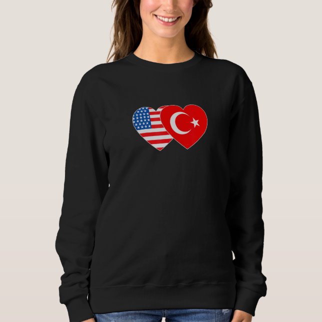 Sweatshirt Turkey and USA Flag Twin Heart for Turkish America (Devant)