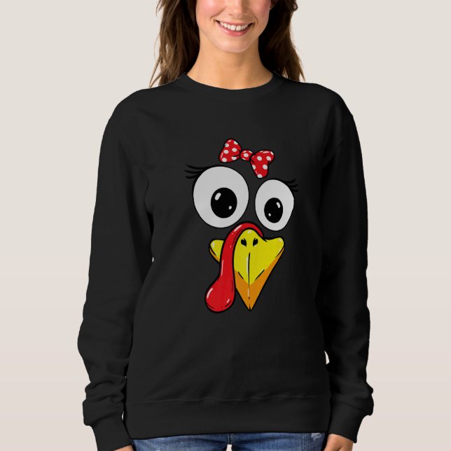 Sweatshirt Turkey Face Girl Red Bow Kids Youth Thanksgiving (Devant)