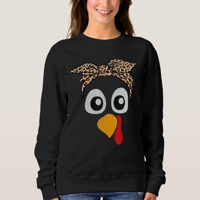 Sweatshirt Turkey Face Leopard Headband Womens Thanksgiving P (Devant)