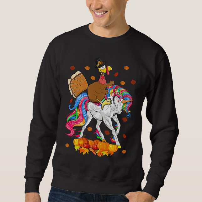 Sweatshirt Turkey Riding Unicorn Cute Thanksgiving Turkey Uni (Devant)