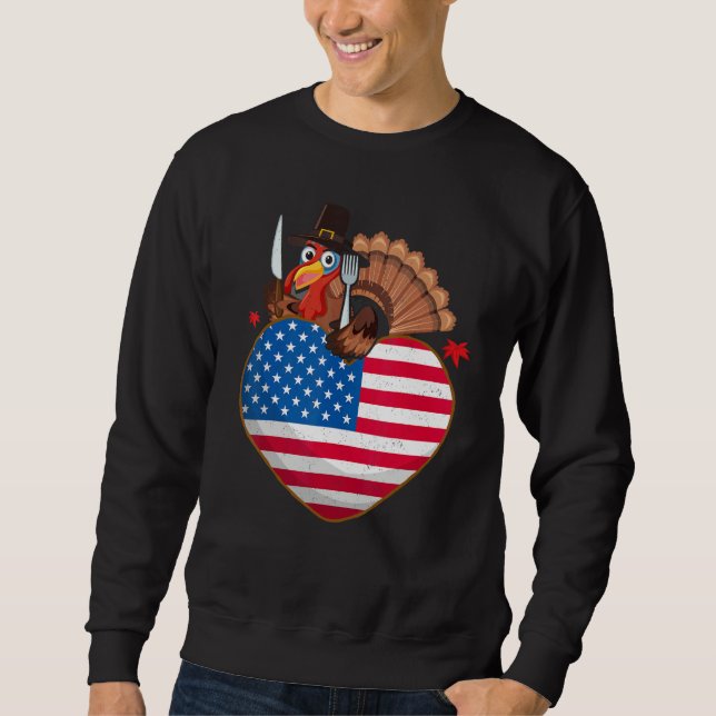 Sweatshirt Turkey USA Flag Thanks Giving American  Thanksgivi (Devant)