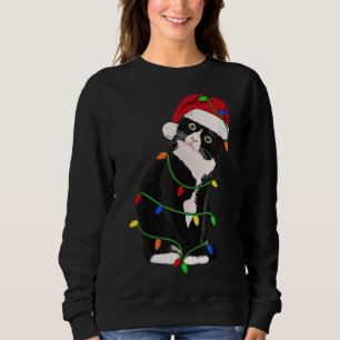 Sweatshirt Tuxedo Cat Meow Père Noël Tuxie Feux d'arbre de No